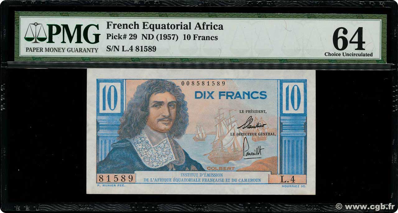 10 Francs Colbert AFRIQUE ÉQUATORIALE FRANÇAISE  1957 P.29 UNC