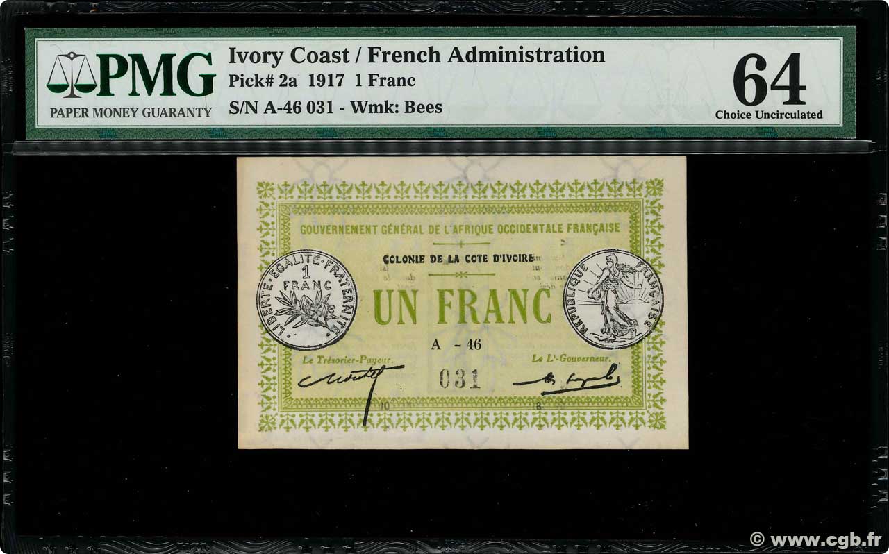 1 Franc COSTA D AVORIO  1917 P.02a AU+