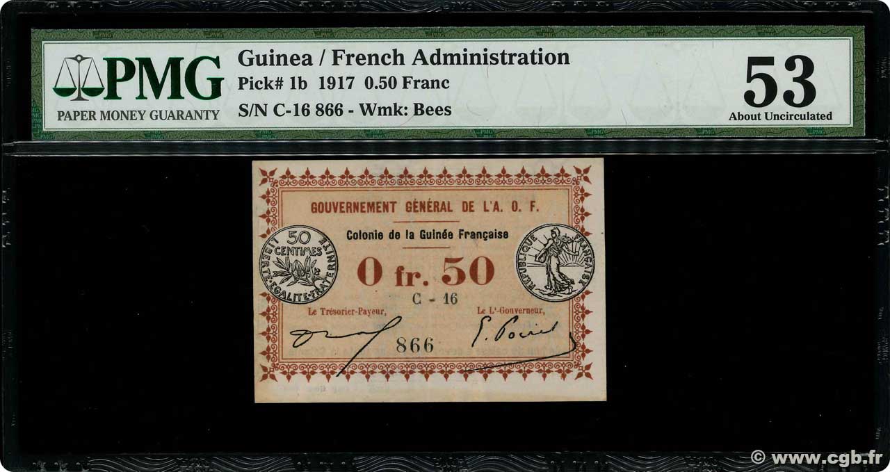 50 Centimes GUINEA  1917 P.01b XF+