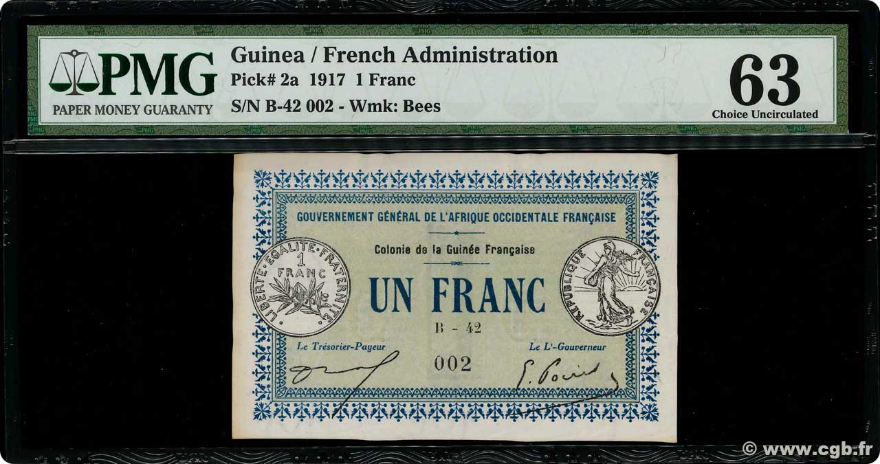 1 Franc GUINEA  1917 P.02a fST+