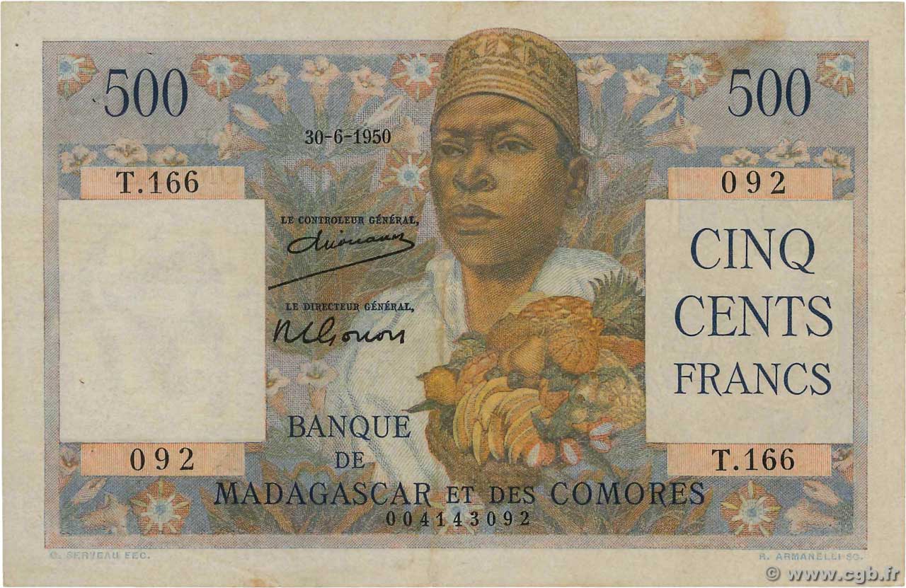 500 Francs MADAGASKAR  1950 P.047a fVZ
