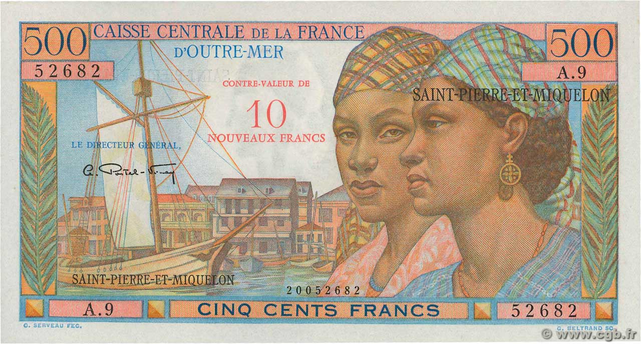10 NF sur 500 Francs Pointe à Pitre SAINT PIERRE ET MIQUELON  1964 P.33 pr.NEUF