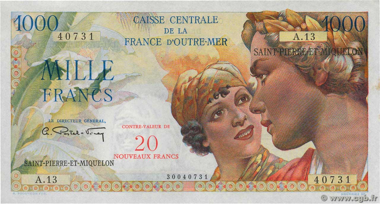 20 NF sur 1000 Francs Union Française SAINT PIERRE AND MIQUELON  1964 P.34 AU+