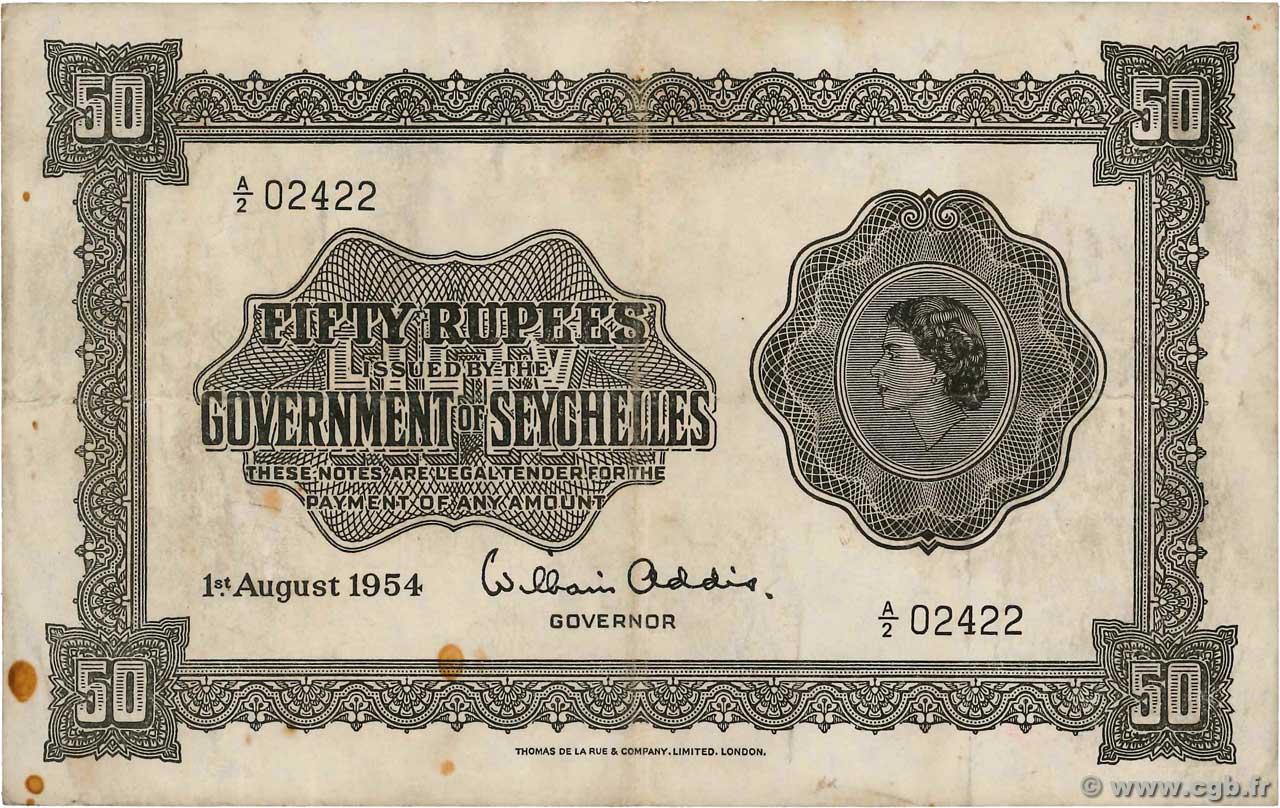 50 Rupees SEYCHELLEN  1954 P.13a fSS