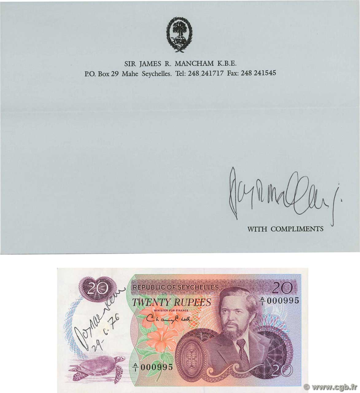 20 Rupees SEYCHELLES  1977 P.20a q.FDC