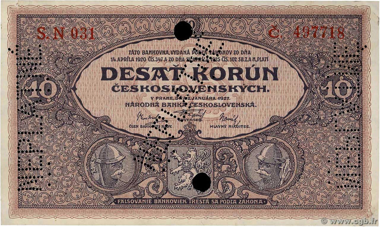10 Korun Spécimen CHECOSLOVAQUIA  1927 P.020s EBC