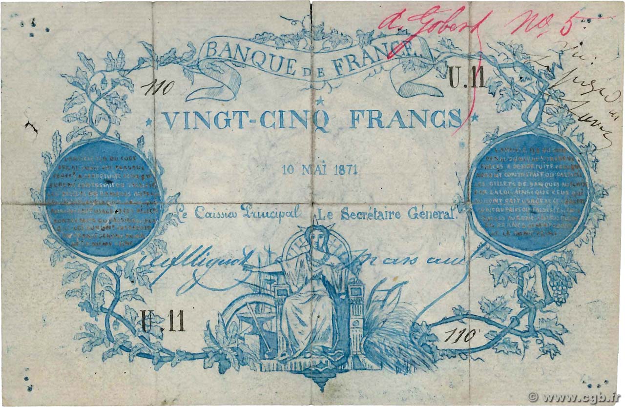 25 Francs type 1870 - Clermont-Ferrand Faux FRANCIA  1871 F.A44.01 MB