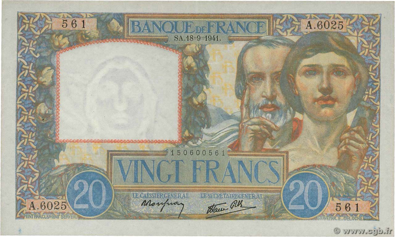 20 Francs TRAVAIL ET SCIENCE FRANCE  1941 F.12.18 TTB+