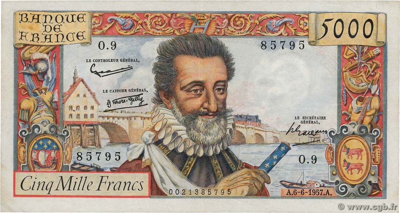5000 Francs HENRI IV FRANCIA  1957 F.49.02 MB