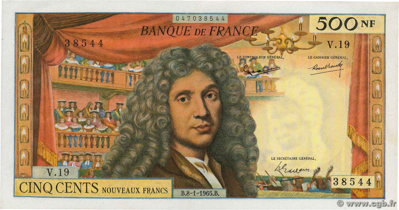 500 Nouveaux Francs MOLIÈRE FRANCIA  1965 F.60.08 SPL+