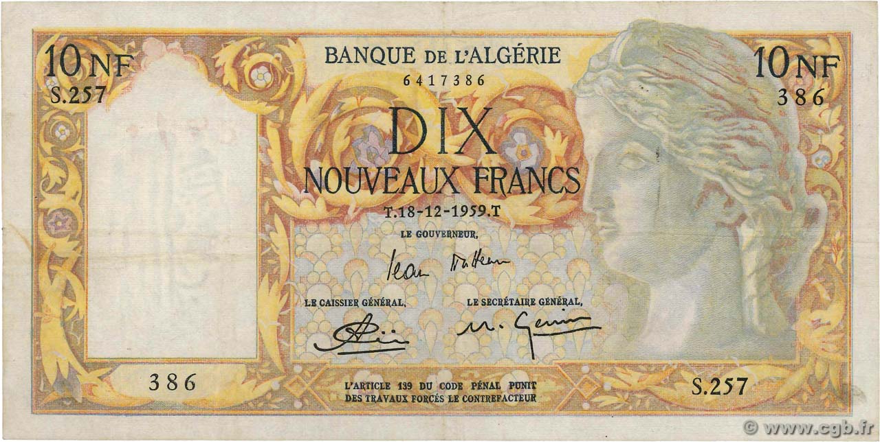 10 Nouveaux Francs ALGÉRIE  1959 P.119a TB+