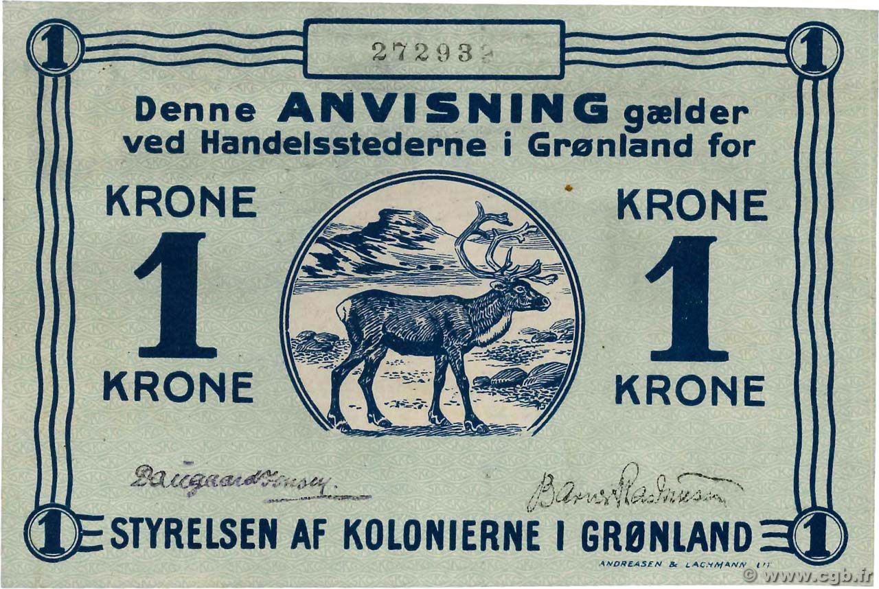 1 Krone GREENLAND  1913 P.13d AU