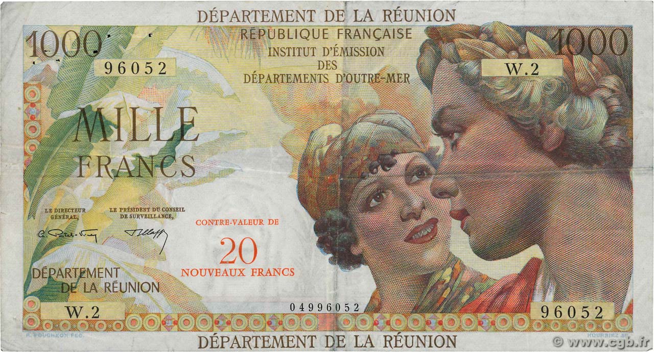 20 NF sur 1000 Francs Union Française ISLA DE LA REUNIóN  1964 P.55b BC+