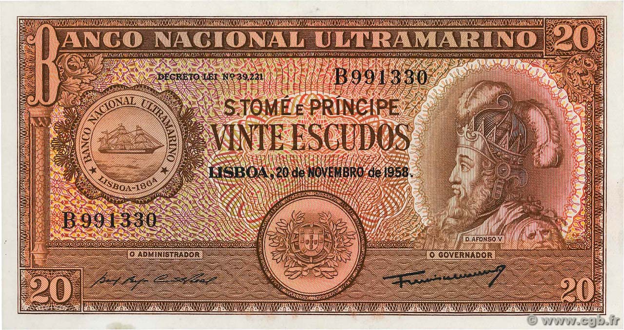 20 Escudos SAO TOMÉ UND PRINCIPE  1958 P.036a ST