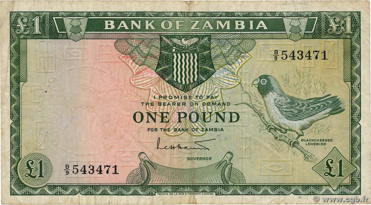 1 Pound ZAMBIA  1964 P.02a BC