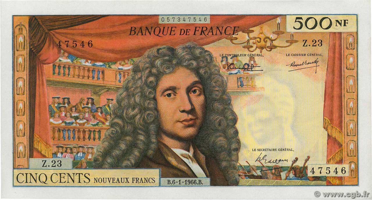 500 Nouveaux Francs MOLIÈRE FRANCIA  1966 F.60.09 AU