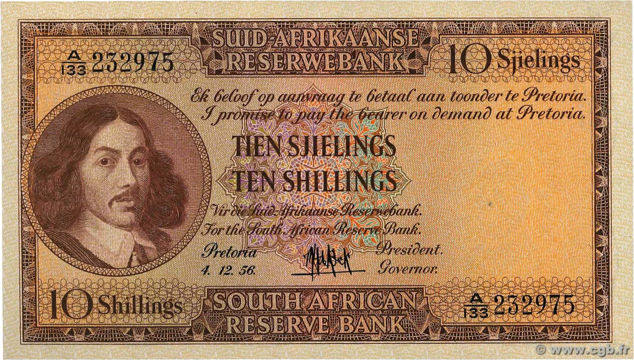 10 Shillings SUDAFRICA  1956 P.091d FDC