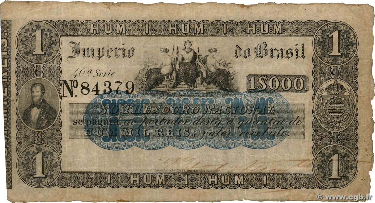 1 Mil Reis BRAZIL  1867 P.A228 F