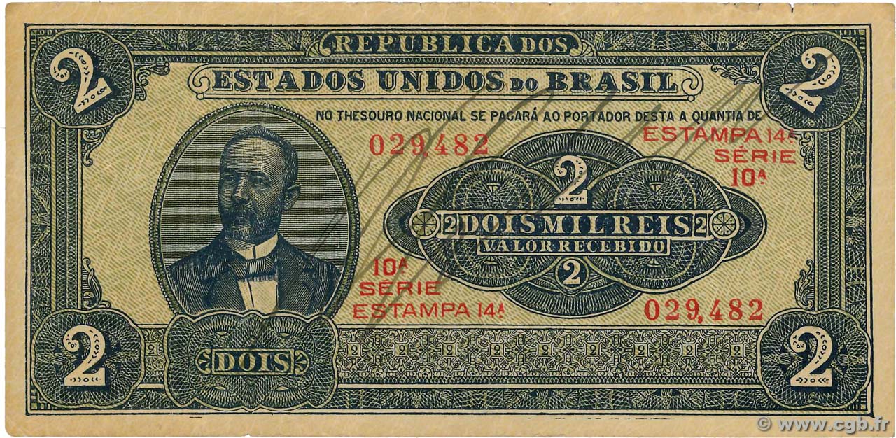 2 Mil Reis BRAZIL  1921 P.016 VF