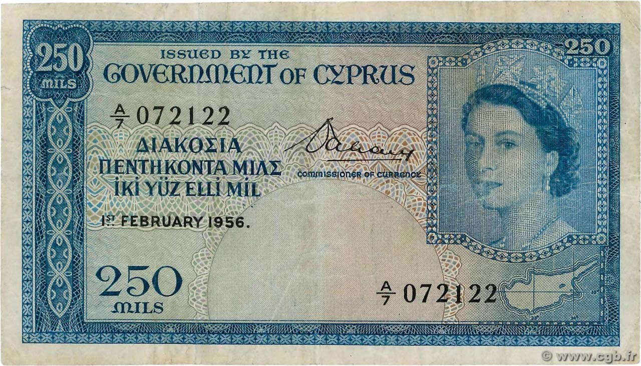 250 Mils CYPRUS  1956 P.33a F-