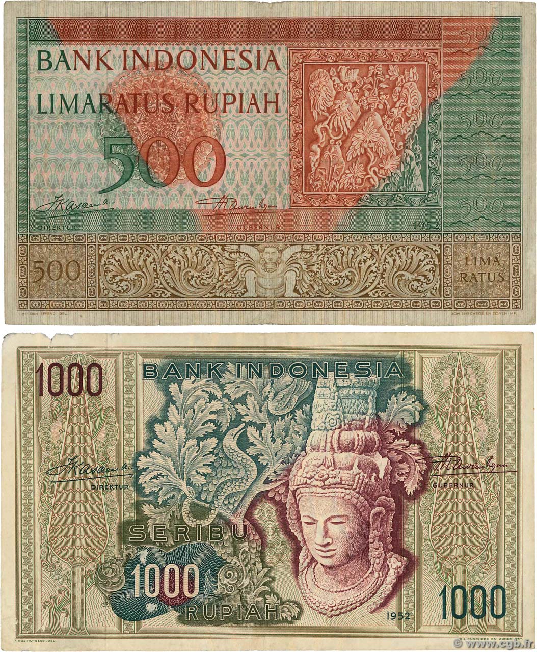 500 et 1000 Rupiah INDONESIA  1952 P.047 et P.048 BB