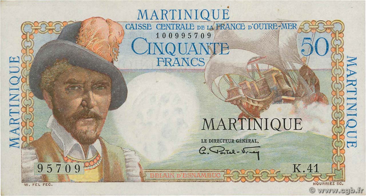 50 Francs Belain d Esnambuc MARTINIQUE  1946 P.30a VZ