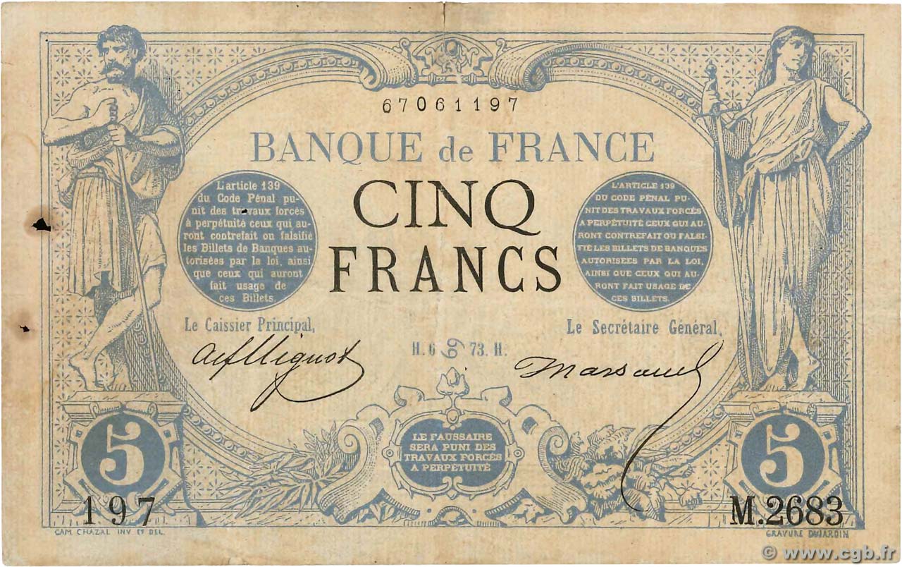 5 Francs NOIR FRANCE  1873 F.01.19 F