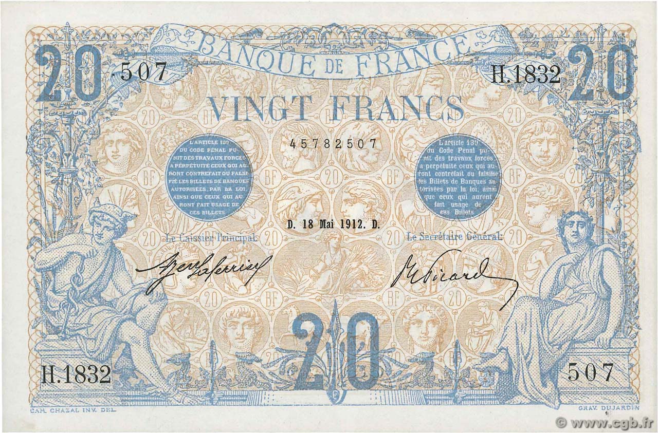20 Francs BLEU FRANCE  1912 F.10.02 AU