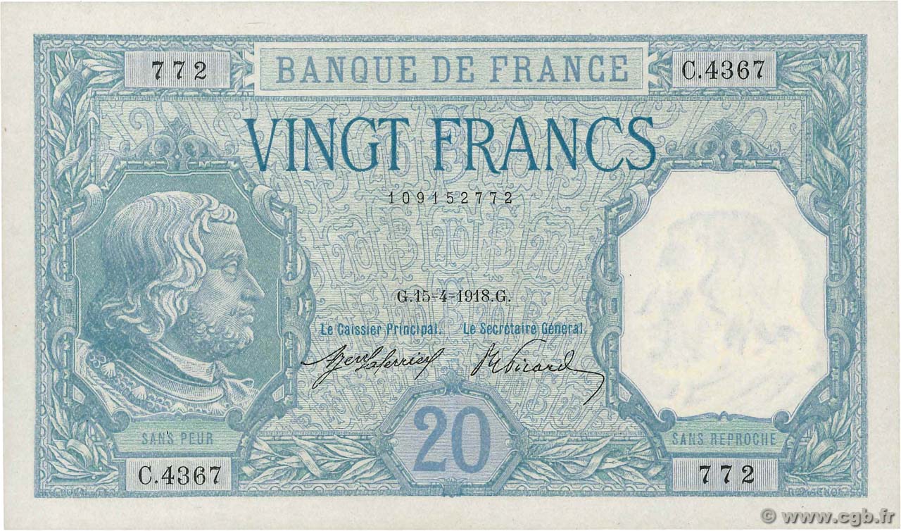 20 Francs BAYARD FRANCIA  1918 F.11.03 q.AU