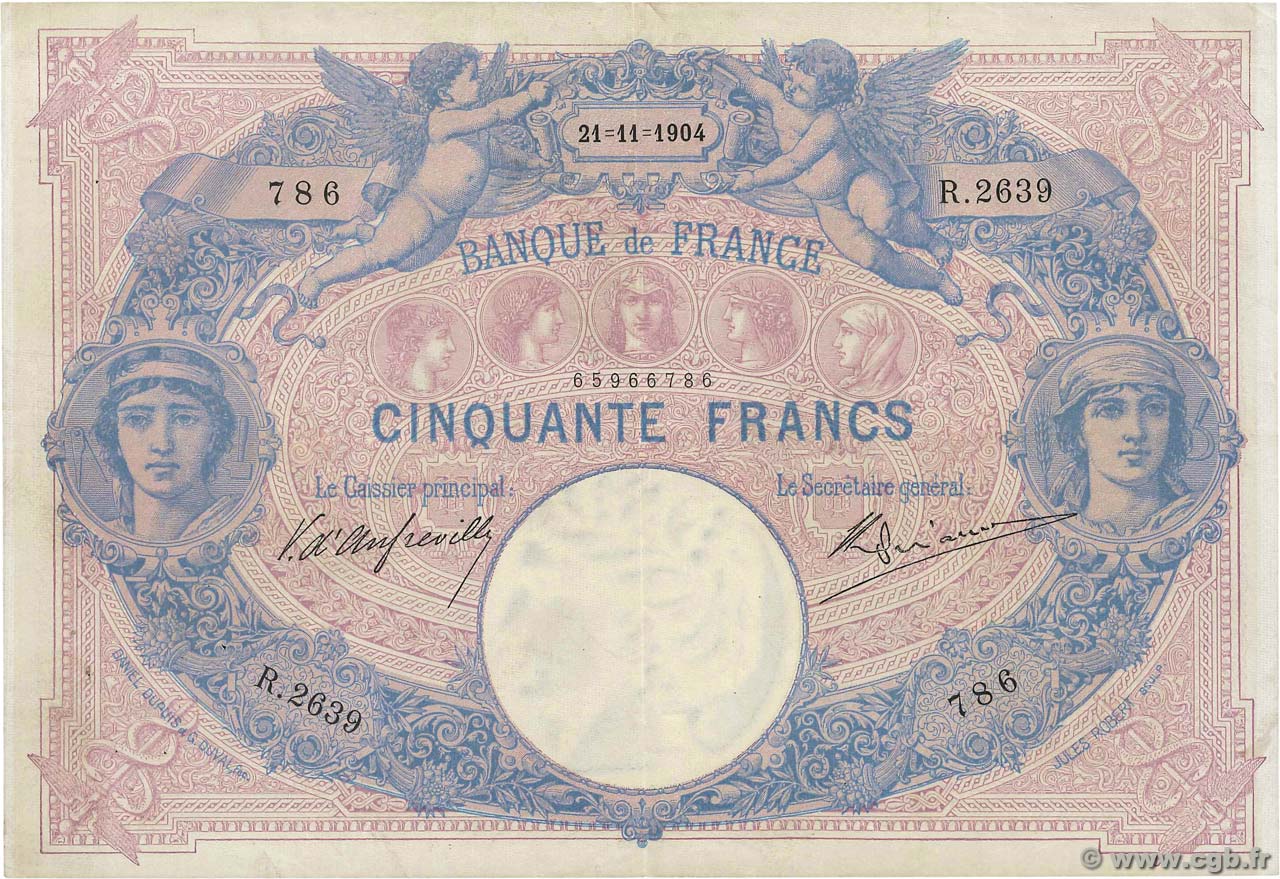 50 Francs BLEU ET ROSE FRANCIA  1904 F.14.16 MBC+