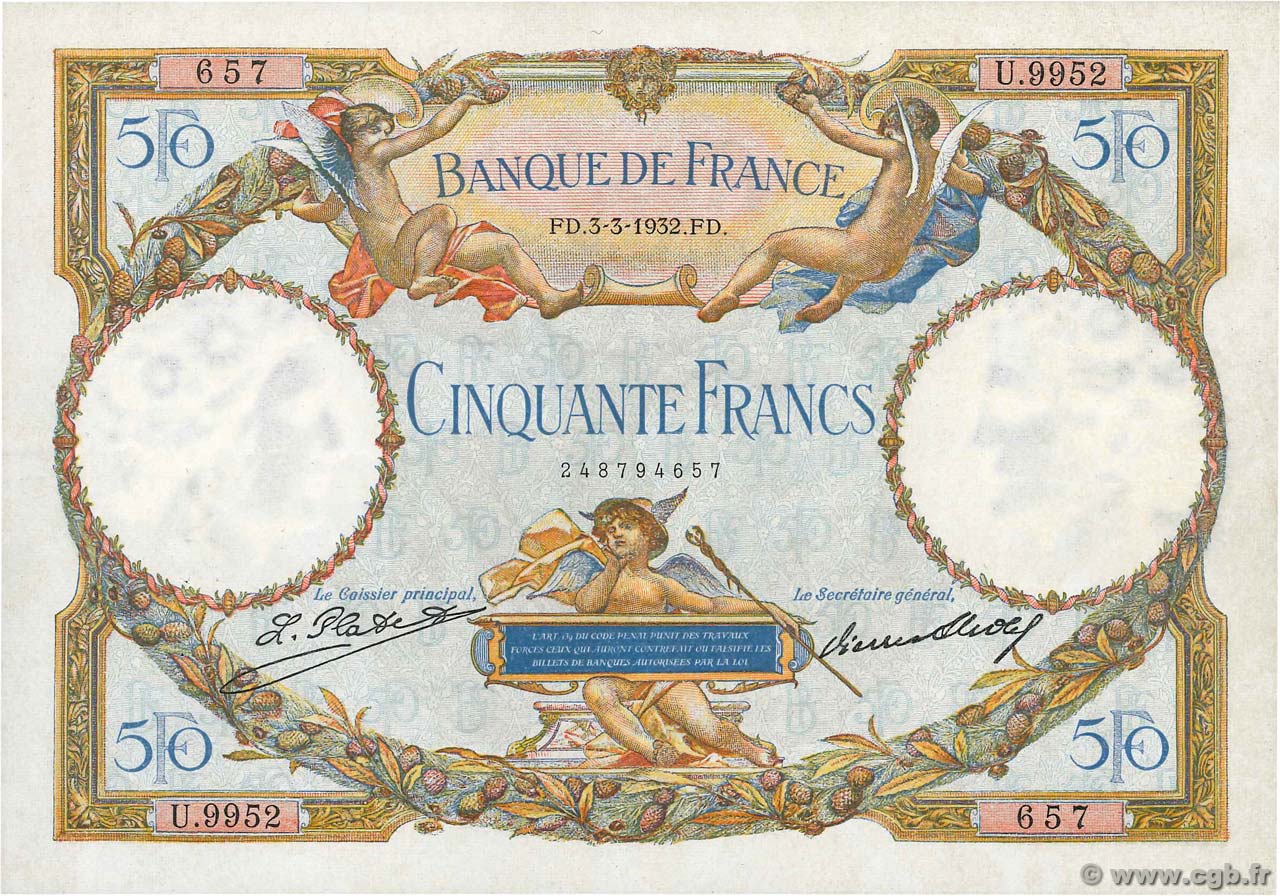 50 Francs LUC OLIVIER MERSON type modifié FRANCE  1932 F.16.03 XF