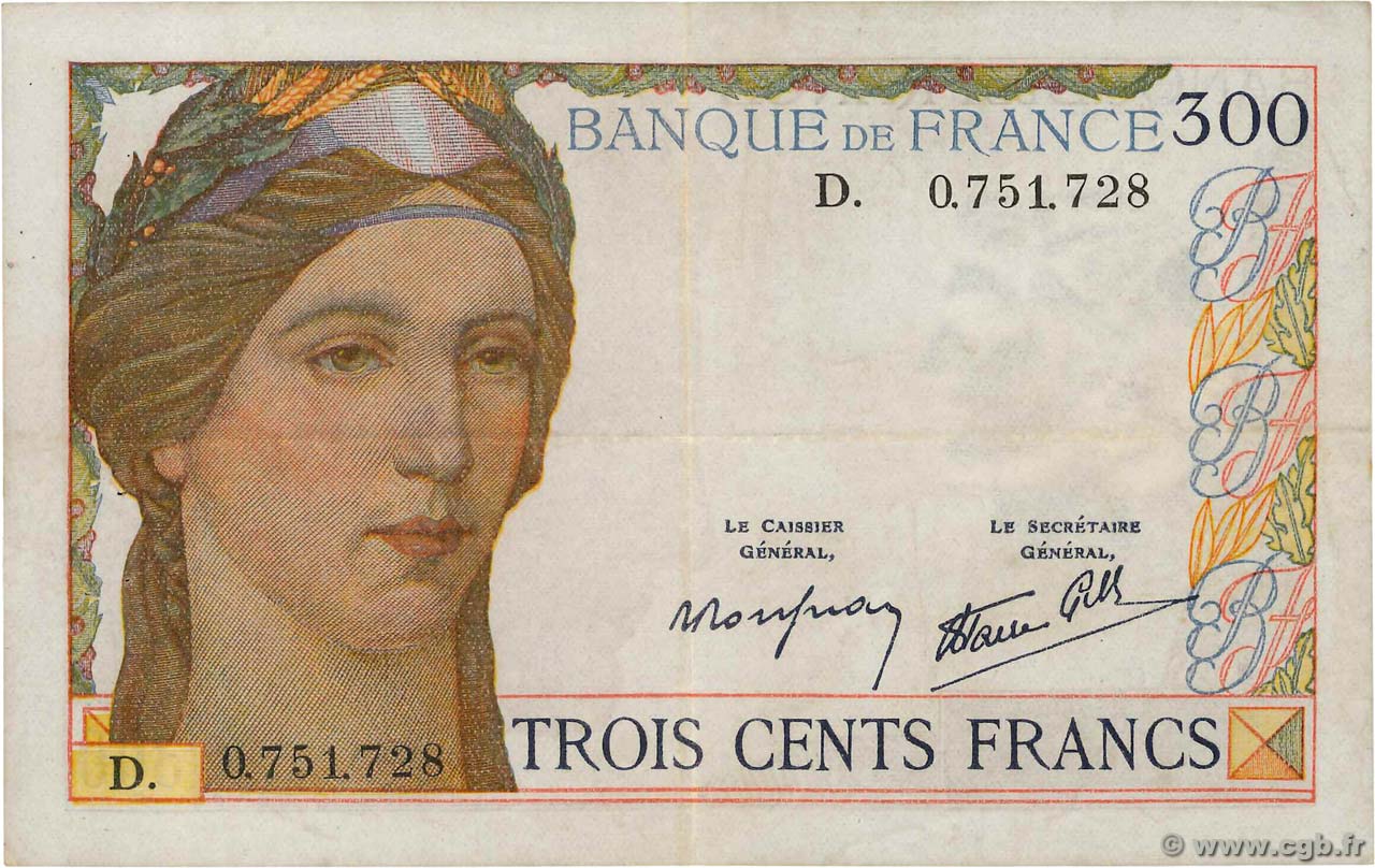 300 Francs FRANCE  1938 F.29.01 XF-