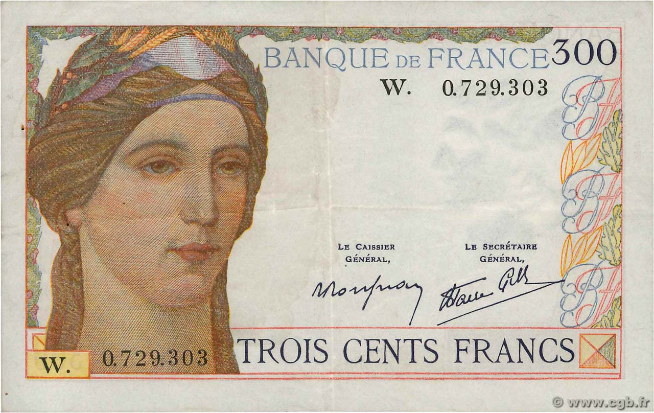 300 Francs FRANCE  1938 F.29.02 VF+