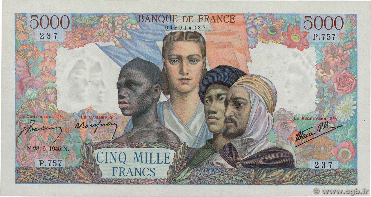 5000 Francs EMPIRE FRANÇAIS FRANCIA  1945 F.47.32 q.AU