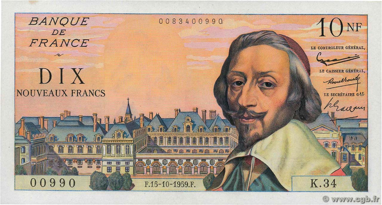 10 Nouveaux Francs RICHELIEU FRANCE  1959 F.57.03 pr.NEUF