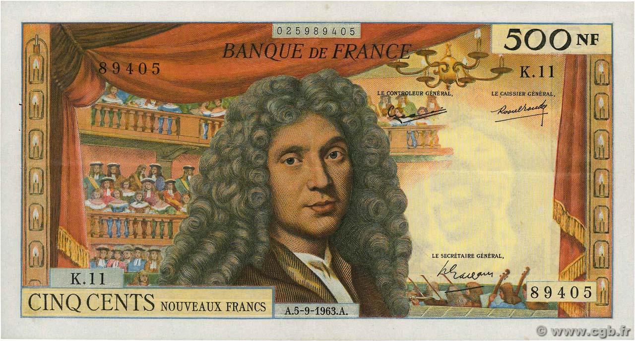 500 Nouveaux Francs MOLIÈRE FRANCIA  1963 F.60.05 EBC