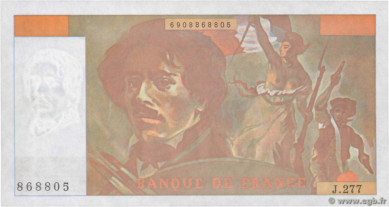 100 Francs DELACROIX 442-1 & 442-2 Fauté FRANKREICH  1995 F.69ter.02b fST+