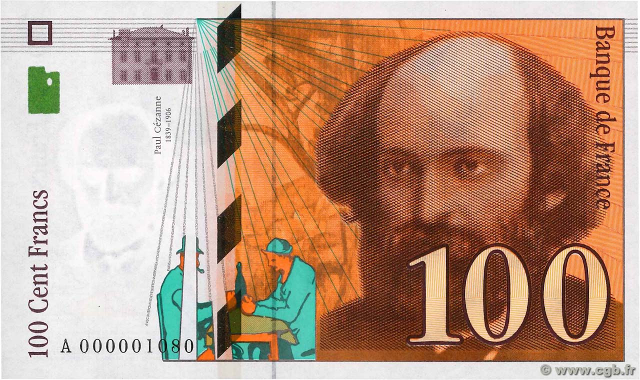 100 Francs CÉZANNE Petit numéro FRANCIA  1997 F.74.01 FDC