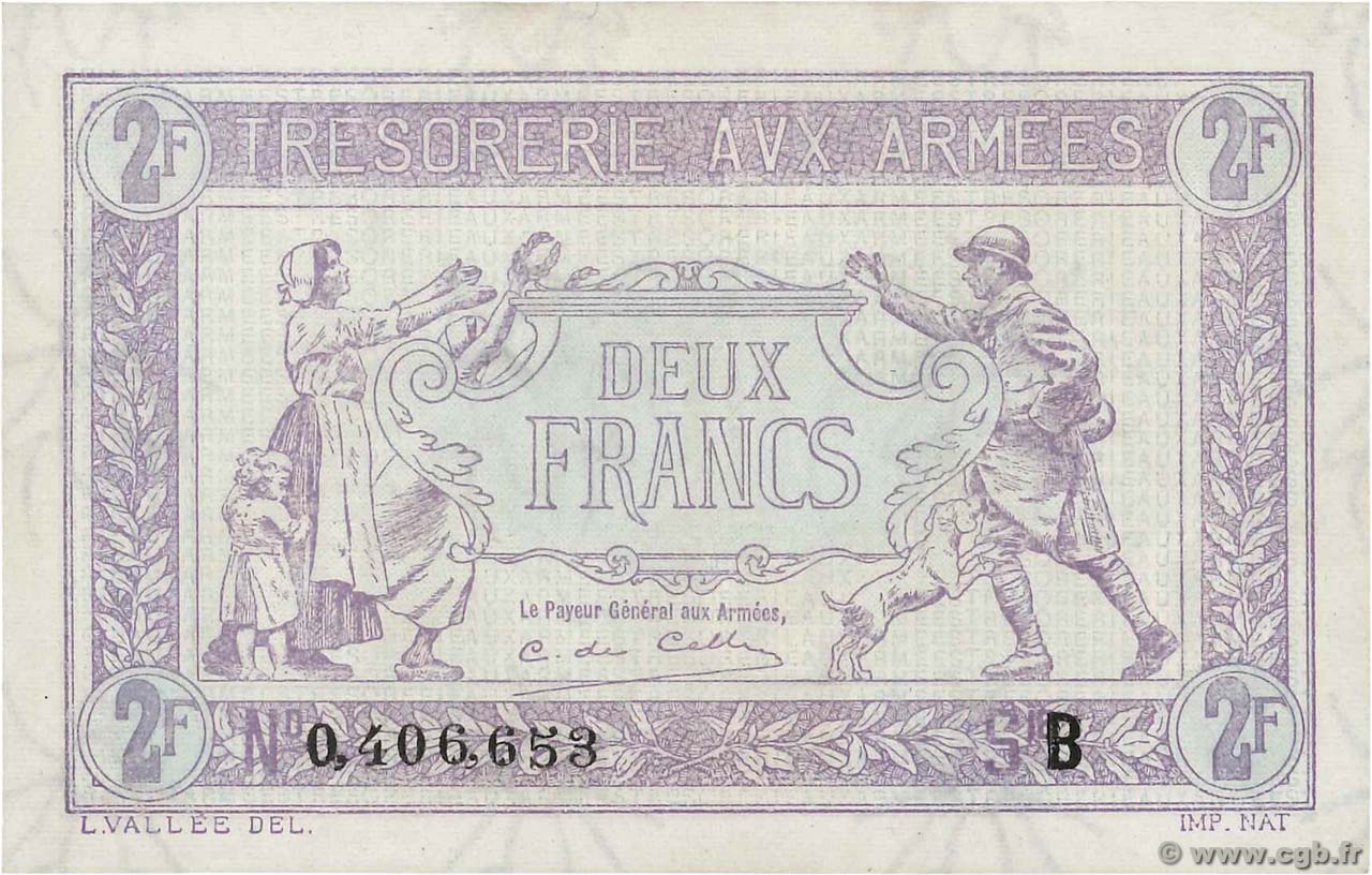 2 Francs TRÉSORERIE AUX ARMÉES FRANCIA  1919 VF.05.02 q.AU