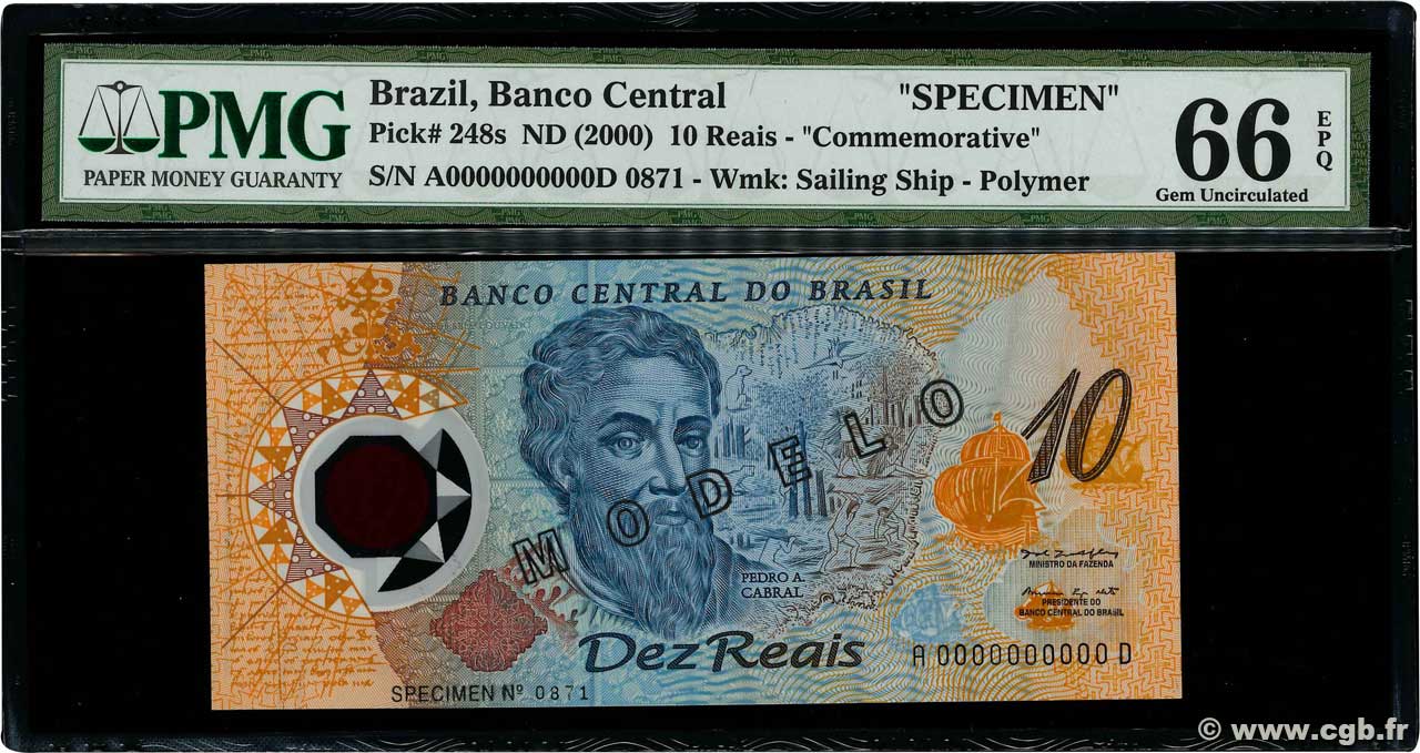 10 Reais Spécimen BRAZIL  2000 P.248as UNC-