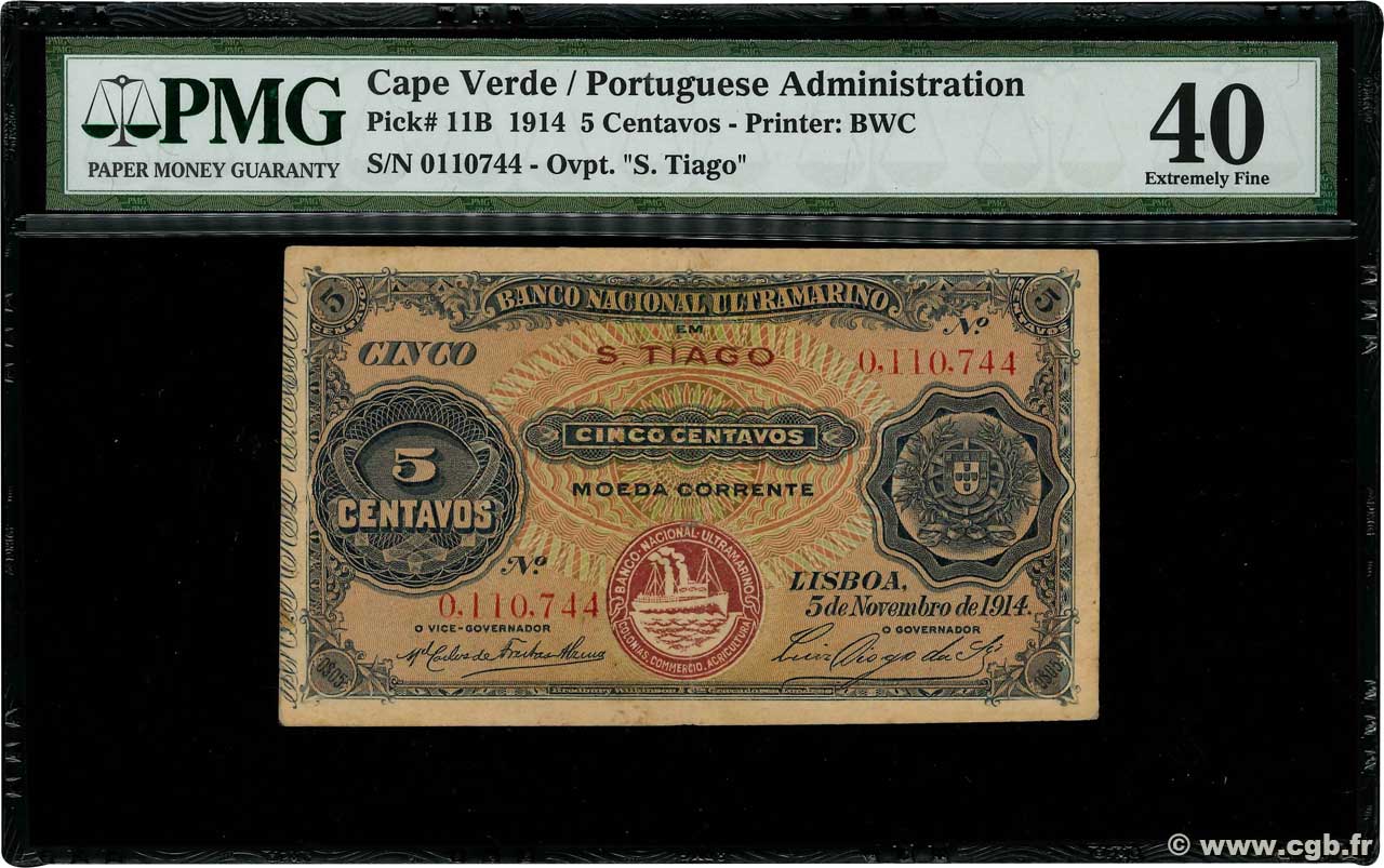 5 Centavos CAPE VERDE S. Tiago 1914 P.11B F+