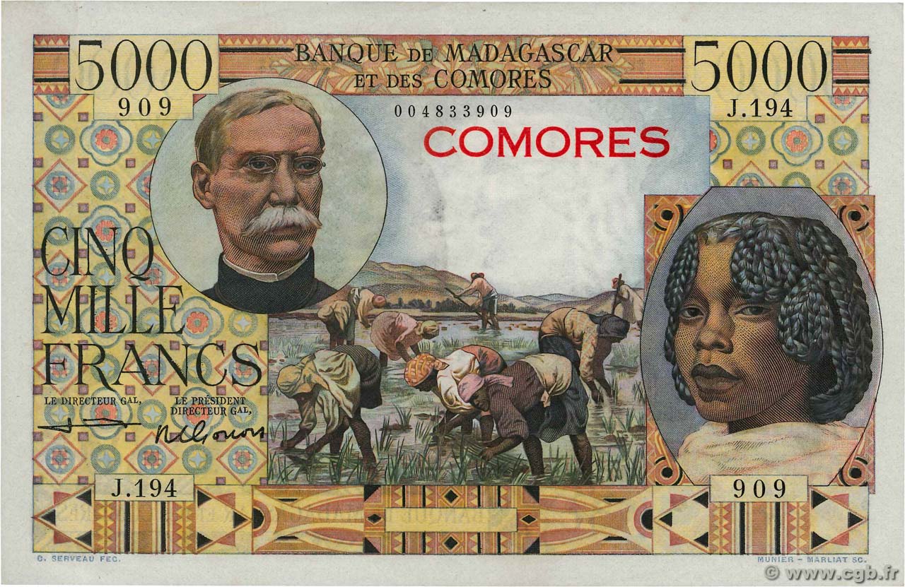5000 Francs COMOROS  1963 P.06c XF