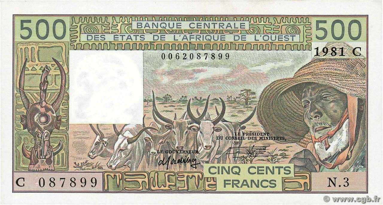 500 Francs WEST AFRIKANISCHE STAATEN  1981 P.306Cc ST