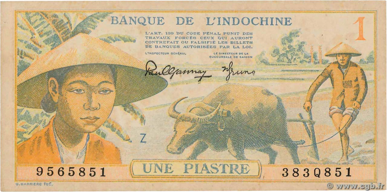 1 Piastre INDOCINA FRANCESE  1942 P.074 SPL+
