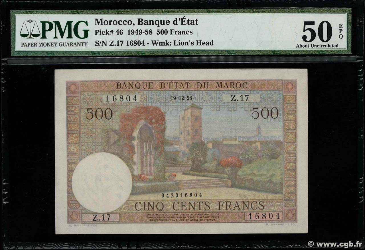 500 Francs MAROCCO  1956 P.46 SPL+