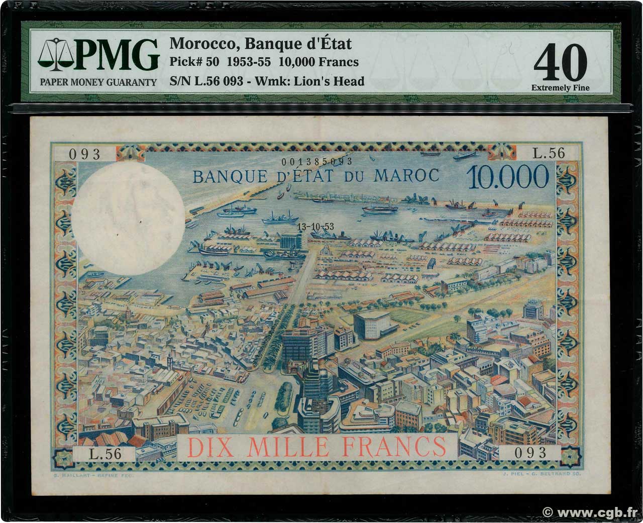 10000 Francs MAROKKO  1953 P.50a fVZ