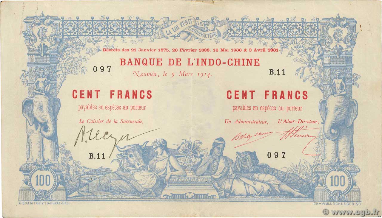100 Francs NEW CALEDONIA  1914 P.17 VF