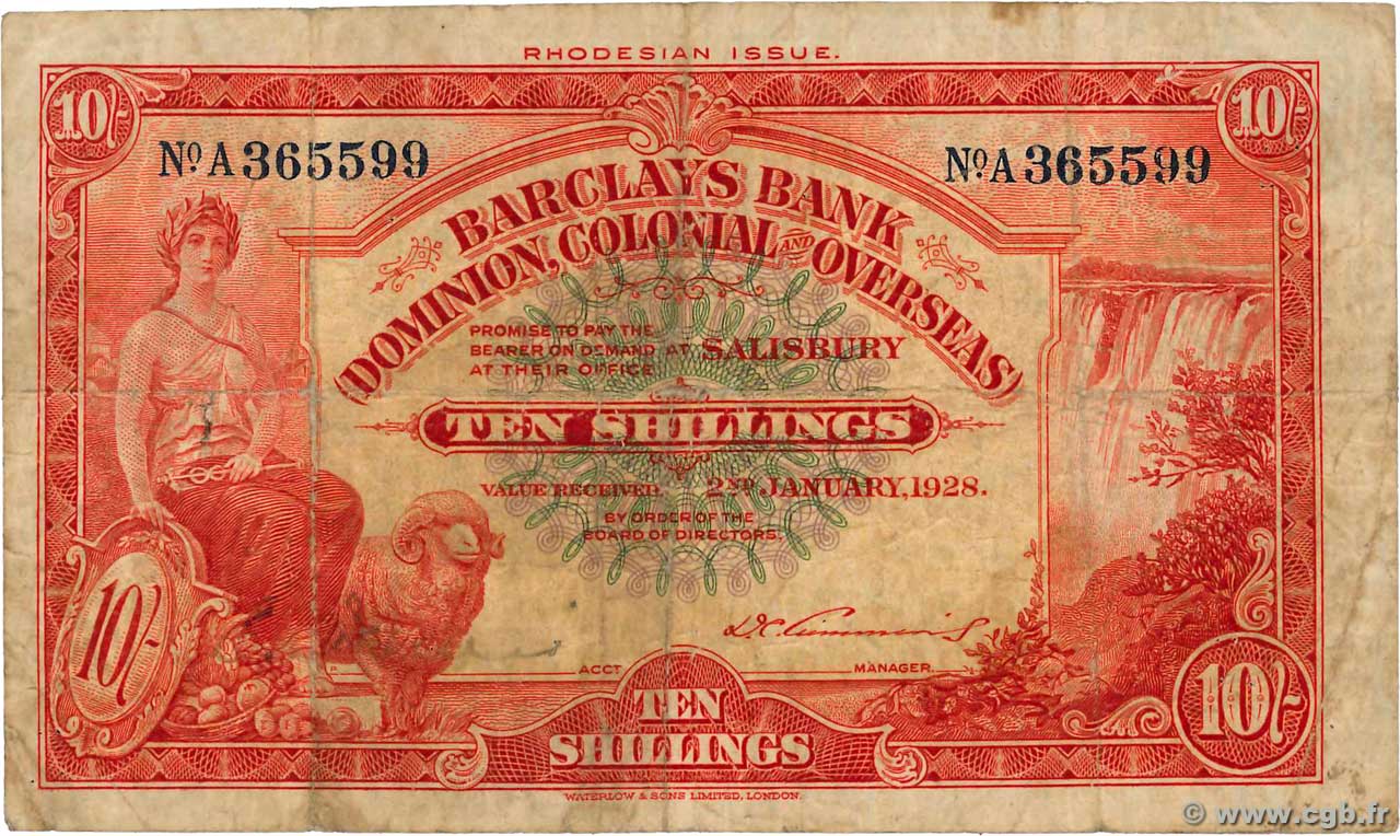 10 Shilling RHODESIEN Salisbury 1928 PS.111a fS