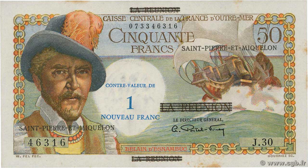 1 NF sur 50 Francs Belain d Esnambuc SAN PEDRO Y MIGUELóN  1960 P.30b SC+
