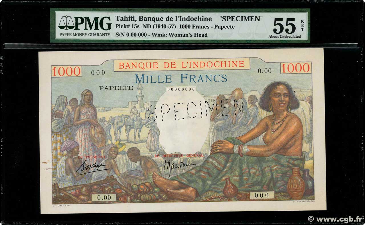 1000 Francs Spécimen TAHITI  1940 P.15as VZ